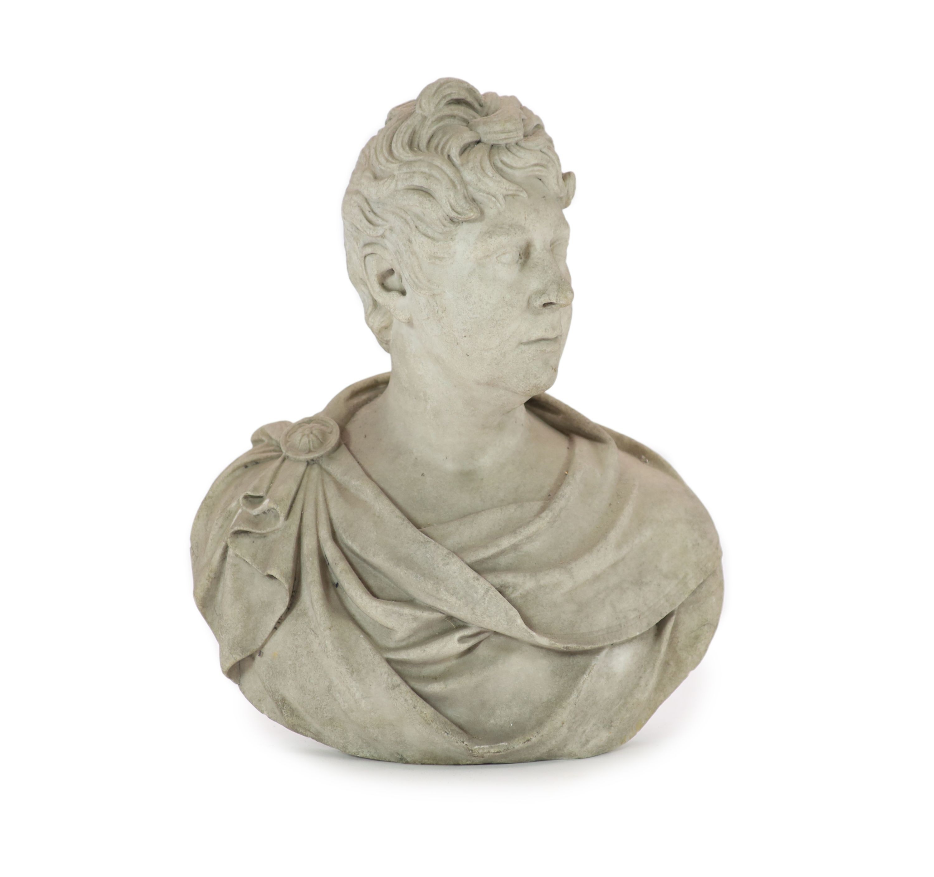After Sir Francis Legatt Chantrey (1781-1841) .A white marble bust of A gentleman H 62cm.
